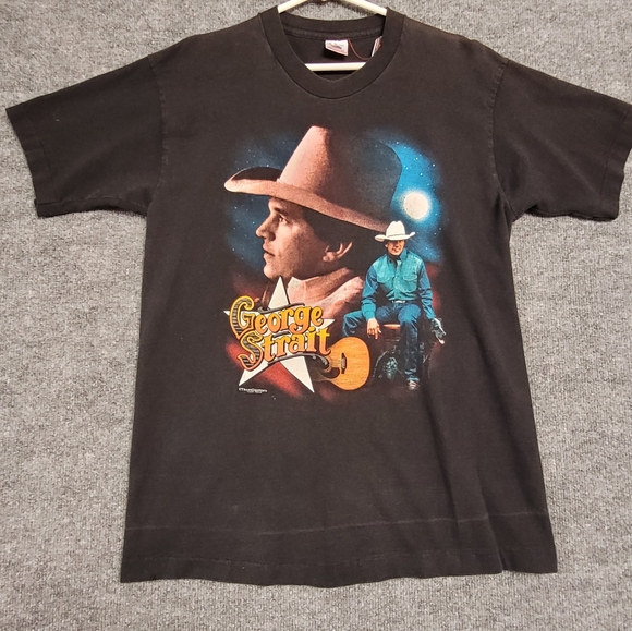 Black Vintage George Strait Graphic Concert T-Shirt with Cowboy Design L - Picture 1 of 11